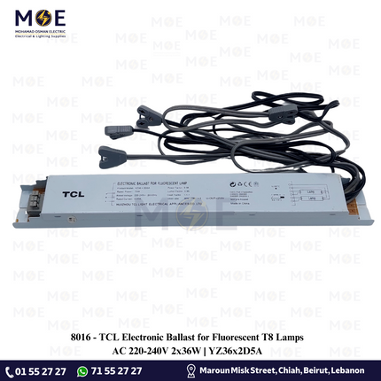 TCL Electronic Ballast for Fluorescent T8 Lamps AC 220-240V 2x36W | YZ36x2D5A