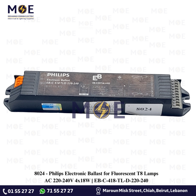 Philips Electronic Ballast for Fluorescent T8 Lamps AC 220-240V 4x18W | EB-C-418-TL-D-220-240