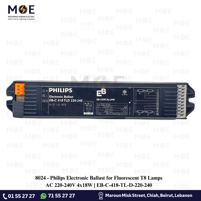 Philips Electronic Ballast for Fluorescent T8 Lamps AC 220-240V 4x18W | EB-C-418-TL-D-220-240