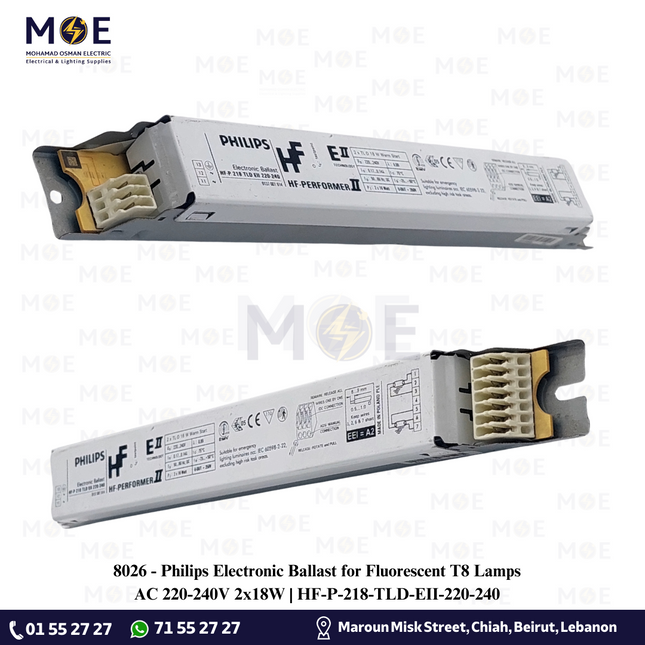 Philips Electronic Ballast for Fluorescent T8 Lamps AC 220-240V 2x18W | HF-P-218-TLD-EII-220-240 | ترانس الكترون