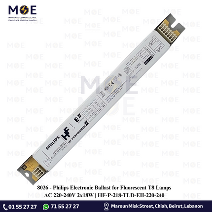 Philips Electronic Ballast for Fluorescent T8 Lamps AC 220-240V 2x18W | HF-P-218-TLD-EII-220-240