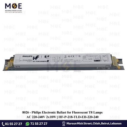 Philips Electronic Ballast for Fluorescent T8 Lamps AC 220-240V 2x18W | HF-P-218-TLD-EII-220-240