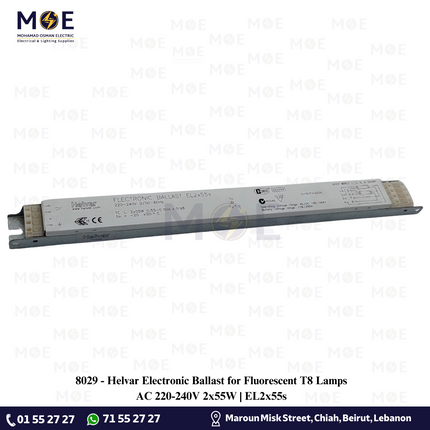 Helvar Electronic Ballast for Fluorescent T8 Lamps AC 220-240V 2x55W | EL2x55s