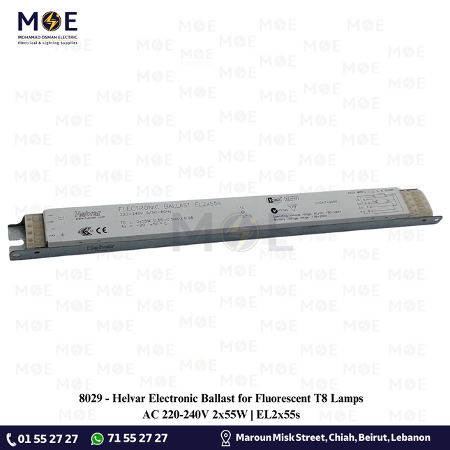 Helvar Electronic Ballast for Fluorescent T8 Lamps AC 220-240V 2x55W | EL2x55s