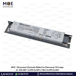 Electrostart Electronic Ballast for Fluorescent T8 Lamps AC 220-240V 2x18W/2x36W | NRG-2x18W/2x36W | ترانس الكترون