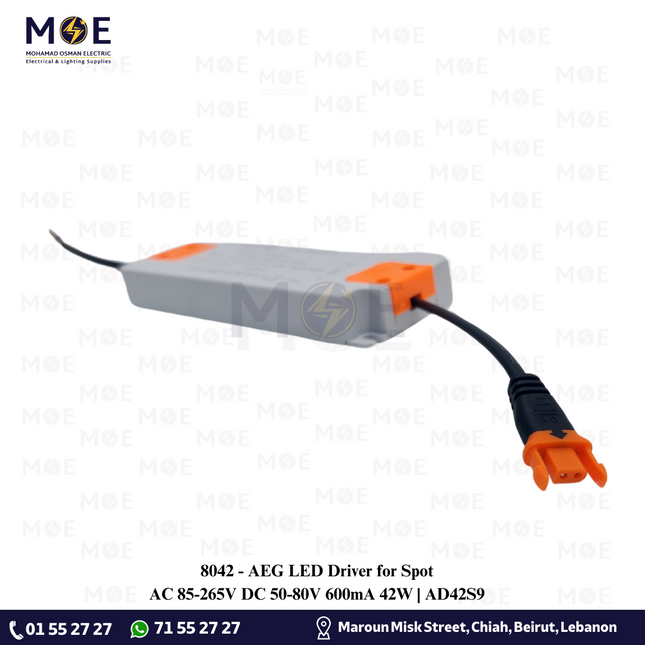 AEG LED Driver for Spot AC 85-265V DC 50-80V 600mA 42W | AD42S9 | ترانس ليد سبوت
