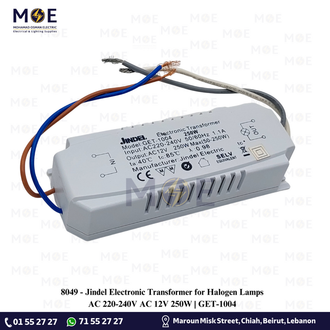 Jindel Electronic Transformer for Halogen Lamps AC 220-240V AC 12V 250W | GET-1004