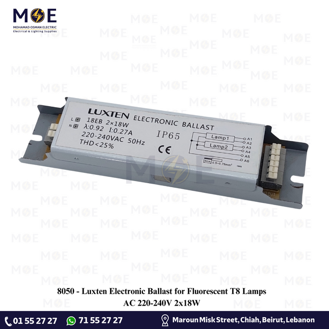 Luxten Electronic Ballast for Fluorescent T8 Lamps AC 220-240V 2x18W