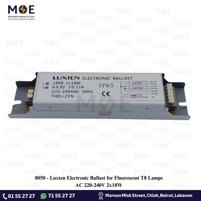 Luxten Electronic Ballast for Fluorescent T8 Lamps AC 220-240V 2x18W