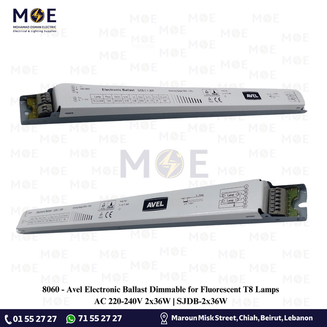 Avel Electronic Ballast Dimmable for Fluorescent T8 Lamps AC 220-240V 2x36W | SJDB-2x36W