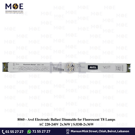 Avel Electronic Ballast Dimmable for Fluorescent T8 Lamps AC 220-240V 2x36W | SJDB-2x36W