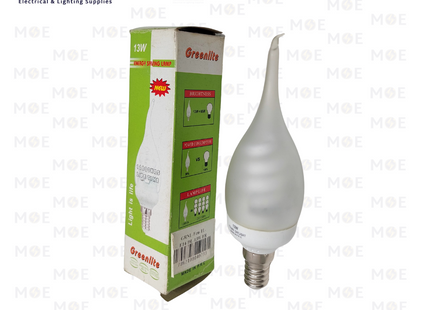 Greenlite Economic CFL Lamp Frosted Candle Tail DayLight E14 13W | لمبة توفير برم سن رفيع شمعة دنب مغشى دايلايت