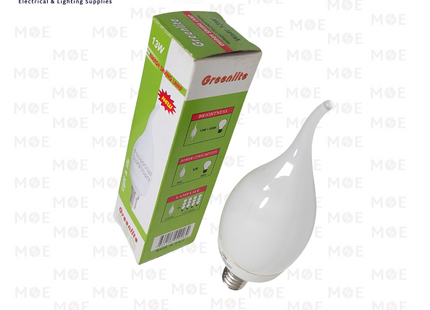 Greenlite Economic CFL Lamp Milky Candle Tail DayLight E14 13W | لمبة توفير برم سن رفيع شمعة دنب حليبي دايلايت