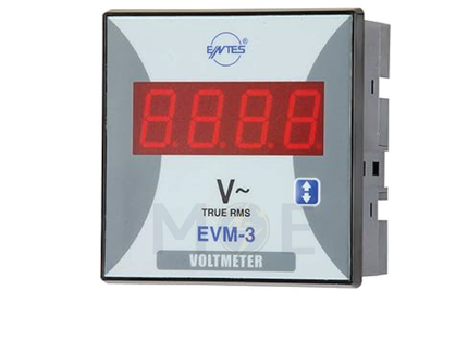 Entes Single Phase Digital Voltmeter DIN Programmable AC 10-600V 3module | EVMR3C | ساعة فولت على سكة واحد فاز مع عيار