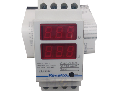 Revalco Multi-Function Single Phase Digital Voltmeter - Ammeter Din AC 300V 5A 2module | 1RANM2CT | ساعة امبير/فولت على سكة واحد فاز