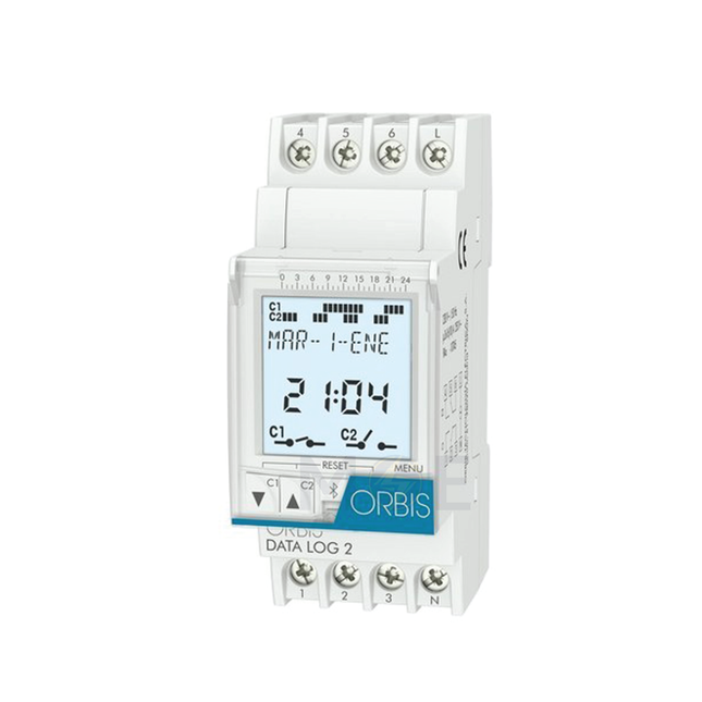 Orbis Weekly Digital Time Switch Din AC 230V 2module | DATA LOG 220V-AC | تايمر اسبوعي على سكة