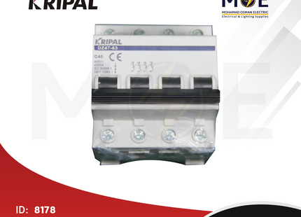 Kripal MCB DZ47-63 4.5kA 4P 40A | ZJ-DZ4P40 | دجنتور كهرباء ثلاثة فاز مع نتر - قاطع كهربائي رباعي