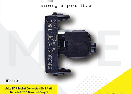 Vimar Arke EDP Data Socket Connector RJ45 Cat6 Netsafe UTP 110 outlet Gray | 19339.11 | بريز داتا رمادي