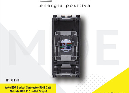 Vimar Arke EDP Data Socket Connector RJ45 Cat6 Netsafe UTP 110 outlet Gray | 19339.11 | بريز داتا رمادي