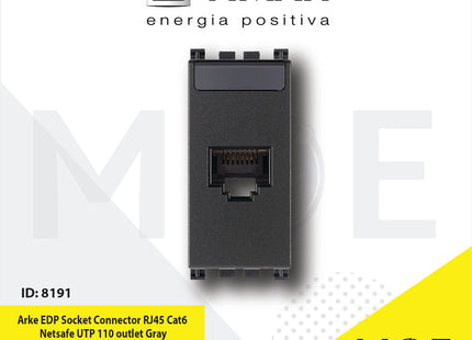 Vimar Arke EDP Data Socket Connector RJ45 Cat6 Netsafe UTP 110 outlet Gray | 19339.11 | بريز داتا رمادي
