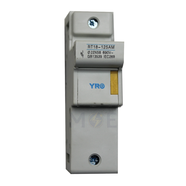 YRO Din Fuse Holder 22x58mm 125A 690VAC 1P 2module | RT18-125-22x58-AC | دجنتور بيت فيوز مفرد مجوز - حامل فيوز على سكة دين - قاعدة فيوز