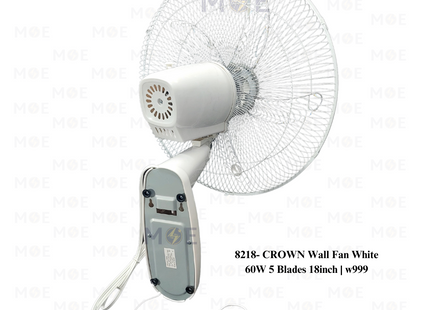 CROWN Wall Fan White 60W 5 Blades 18inch | w999 | مروحة حائط خمس فراشات زوبعة ابيض