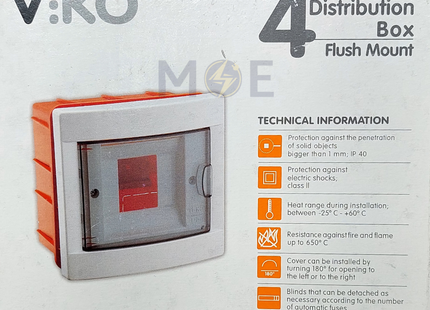Viko IP40 Flush Mount Distribution Board Smoked Door 140x150x73mm 1Rx4module 4module | 90912004-veko 4dm | تابلو بلاستيك مخفي غطا مفيم