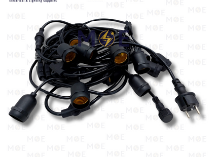 YGT String Light Black Waterproof Wire 15 LampHolder E27 15mt Extendable | حبل زينة كابل مع دوي مطري مع تطويلة