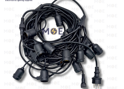 YGT String Light Black Waterproof Wire 15 LampHolder E27 15mt Extendable | حبل زينة كابل مع دوي مطري مع تطويلة