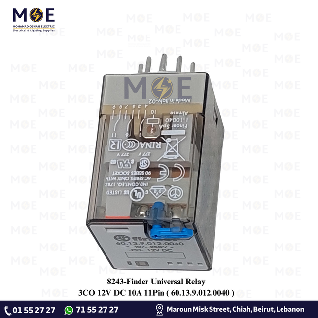 Finder Universal Relay 3CO 12V DC 10A 11Pin | 60.13.9.012.0040 | ريليه