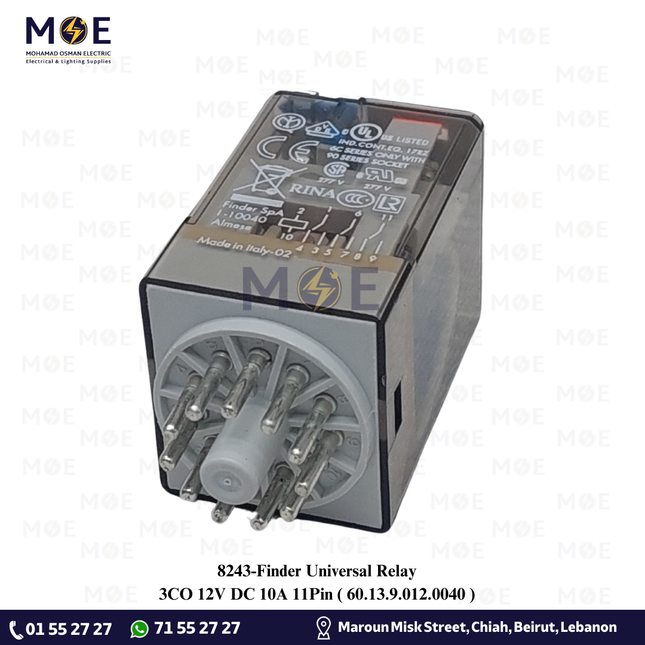 Finder Universal Relay 3CO 12V DC 10A 11Pin | 60.13.9.012.0040 | ريليه
