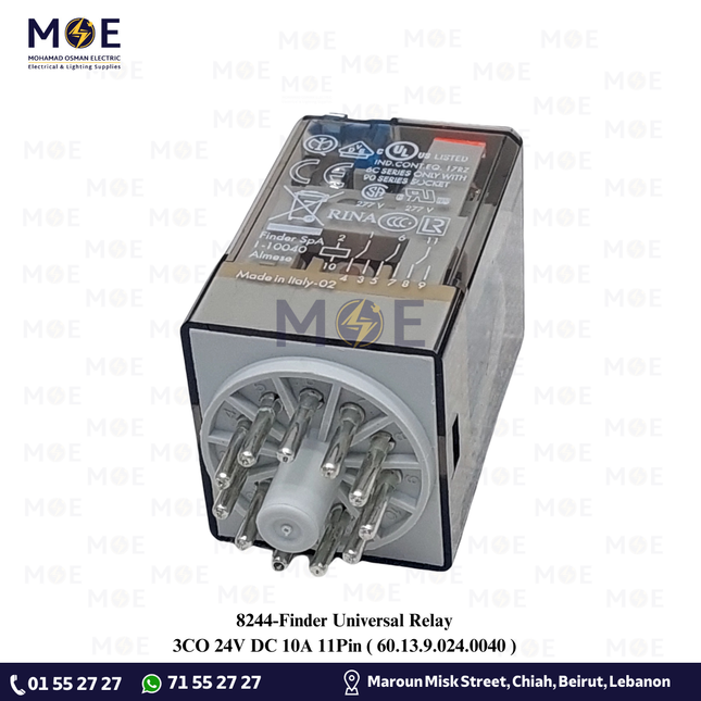 Finder Universal Relay 3CO 24V DC 10A 11Pin | 60.13.9.024.0040 | ريليه