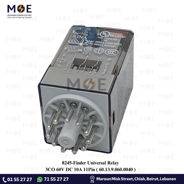 Finder Universal Relay 3CO 60V DC 10A 11Pin | 60.13.9.060.0040 | ريليه