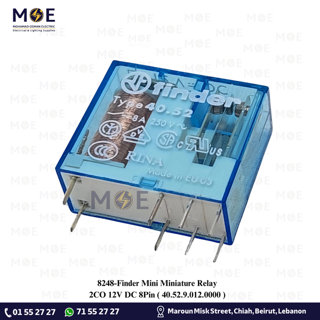 Finder Mini Miniature Relay 2CO 12V DC 8Pin | 40.52.9.012.0000 | ريليه ميني