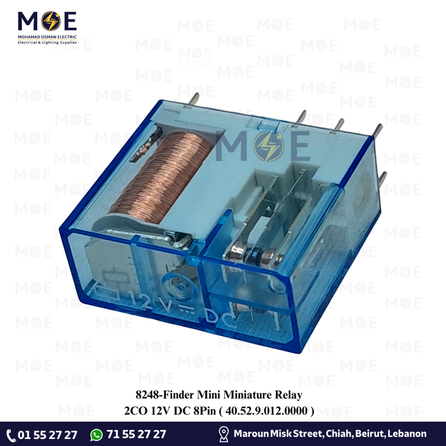 Finder Mini Miniature Relay 2CO 12V DC 8Pin | 40.52.9.012.0000 | ريليه ميني