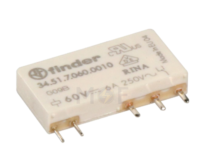 Finder Slim Electromechanical PCB Relay 1CO 60V DC 5Pin With 93.61.8.230 Modular Socket | 34.51.7.060.0010 | ريليه الكتروميكانيك على قاعدة سكة رفيعة