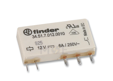 Finder Slim Electromechanical PCB Relay 1CO 12V DC 5Pin With 93.61.7.024 Modular Socket | 34.51.7.012.0010 | ريليه الكتروميكانيك على قاعدة سكة رفيعة