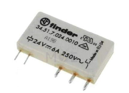 Finder Slim Electromechanical PCB Relay 1CO 24V DC 5Pin With 93.61.7.024 Modular Socket | 34.51.7.024.0010 | ريليه الكتروميكانيك على قاعدة سكة رفيعة