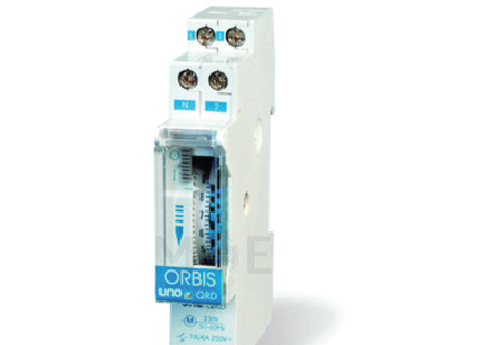 Orbis Daily Analog Time Switch with Reserve Din 230V 16A 200Hours 15Min. 1module | UNO QRD | تايمر يومي اربعة وعشرين ساعة على سكة