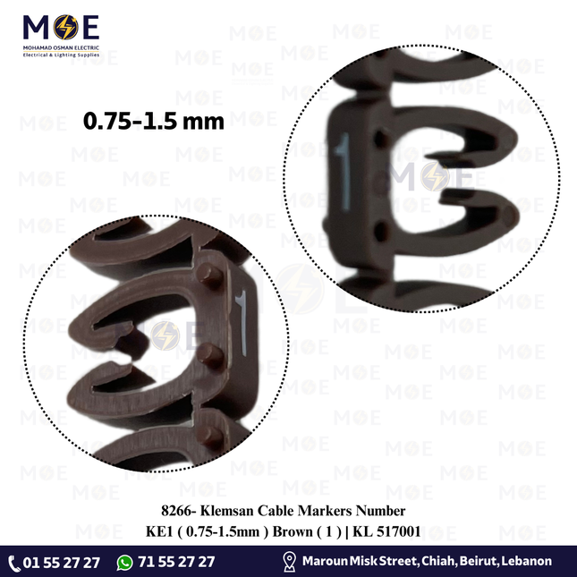 Klemsan Cable Markers Number KE1 ( 0.75-1.5mm ) Brown ( 1 ) | KL 517001