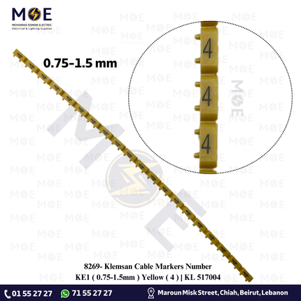 Klemsan Cable Markers Number KE1 ( 0.75-1.5mm ) Yellow ( 4 ) | KL 517004