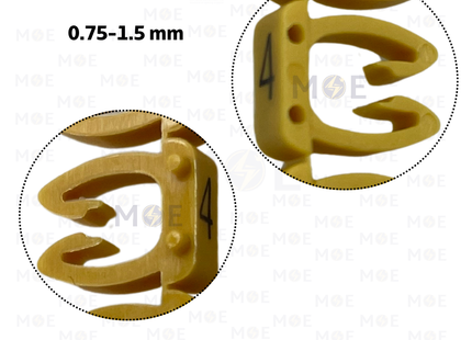 Klemsan Cable Markers Number KE1 ( 0.75-1.5mm ) Yellow ( 4 ) | KL 517004 | حلقة ترقيم كابلات اصفر رقم