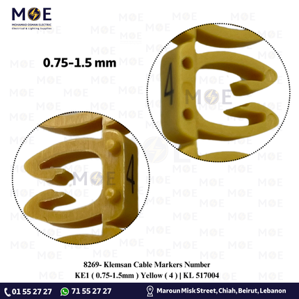 Klemsan Cable Markers Number KE1 ( 0.75-1.5mm ) Yellow ( 4 ) | KL 517004