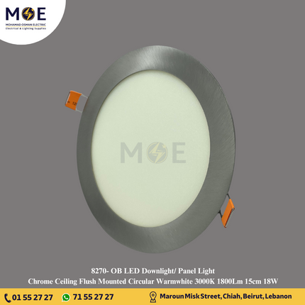 OB LED Downlight/ Panel Light Chrome Ceiling Flush Mounted Circular Warmwhite 3000K 1800Lm 15cm 18W