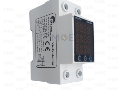 SEG Multi-Function Single Phase Adjustable Digital Voltage-Ampere Protector 1-63A + Energy Meter Kwh Din 2module | SSVP08962EG | ساعة امبير و فولت مع عيار مع عداد على سكة