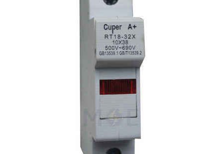 CuperA+ Din Fuse Holder With Indicato 10x38mm 32A 500VAC | RT18-32X-AC | دجنتور بيت فيوز مفرد مع ضو - حامل فيوز على سكة دين - قاعدة فيوز