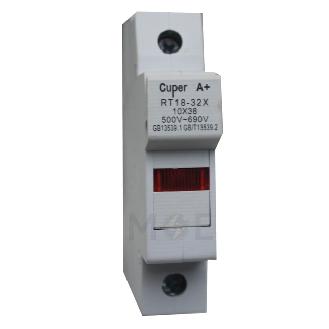 CuperA+ Din Fuse Holder With Indicato 10x38mm 32A 500VAC | RT18-32X-AC | دجنتور بيت فيوز مفرد مع ضو - حامل فيوز على سكة دين - قاعدة فيوز