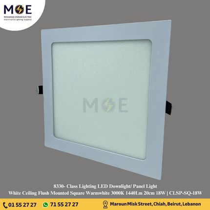 Class Lighting LED Downlight/ Panel Light White Ceiling Flush Mounted Square Warmwhite 3000K 1440Lm 20cm 18W | CLSP-SQ-18W