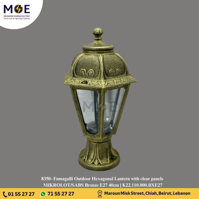 Fumagalli Outdoor Hexagonal Lantern with clear panels MIKROLOT/SABS Bronze E27 40cm | K22.110.000.BXE27