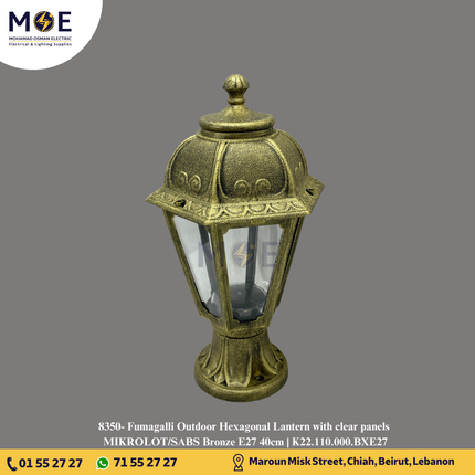 Fumagalli Outdoor Hexagonal Lantern with clear panels MIKROLOT/SABS Bronze E27 40cm | K22.110.000.BXE27 | فانوس تصوينة مسدس شفاف برونز